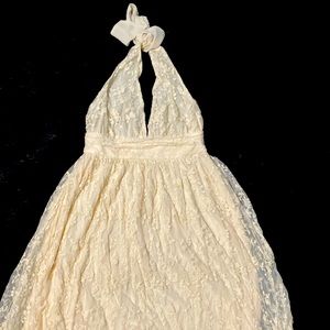 Lovecolètte halter neck maternity dress in champagne, size large